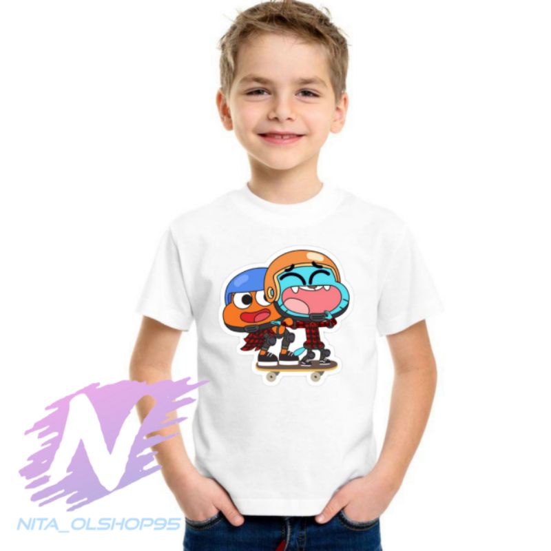 baju kaos anak gumball dan Darwin series tv