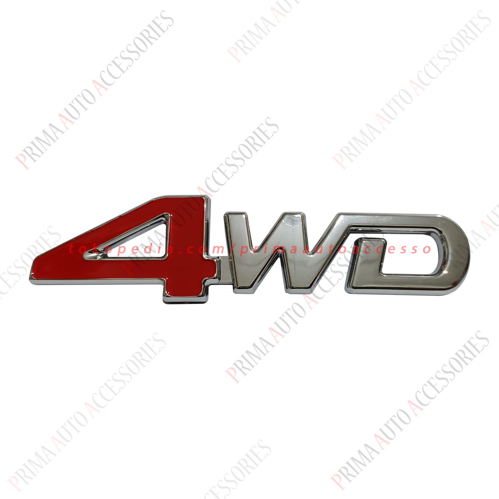 Emblem Mobil Tulisan 4WD Warna Merah-Chrome 12,7 cm