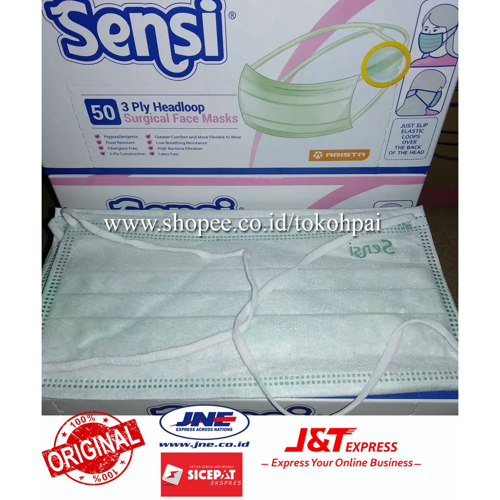 MASKER SENSI HIJAB ISI 50 PCS / MASKER MEDIS SENSI HEADLOOP ISI 50 PCS