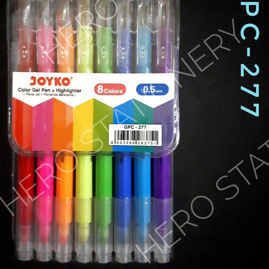 

Bisa COD Pen gel + highlighter joyko set 8 warna 0.5 mm GPC-277