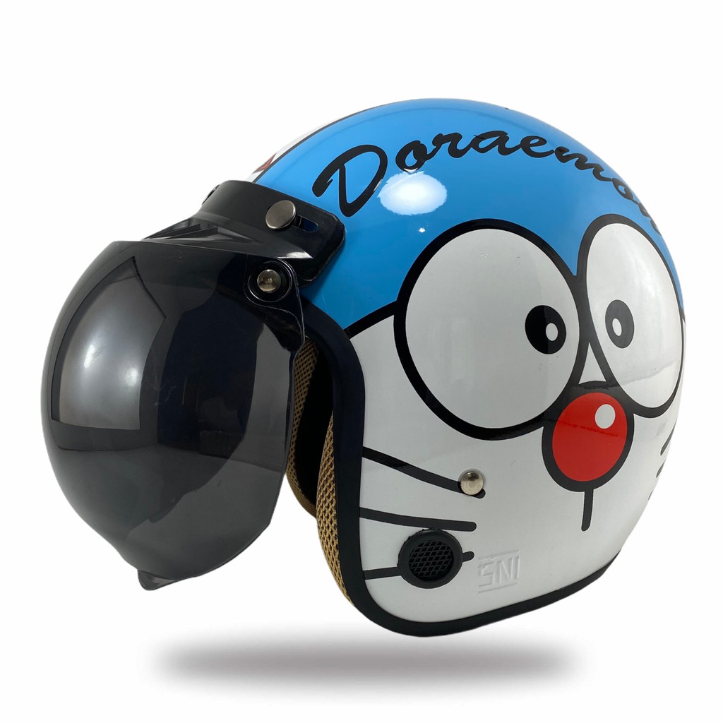 Helm Bogo Dewasa Pria Wanita Helem Retro Hlem Cewek Motor Sni Motif Doraemon