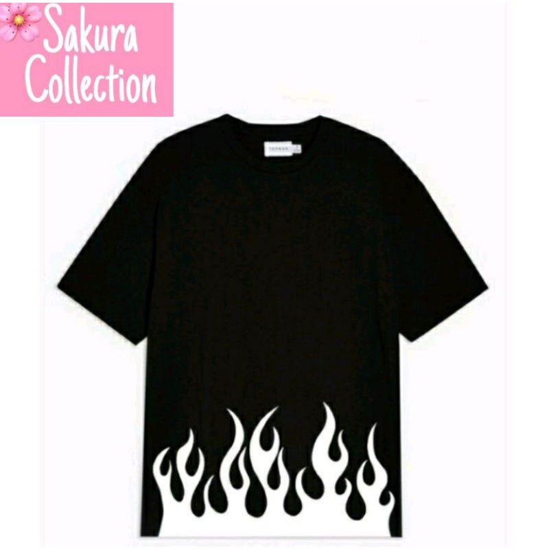 Kaos FIRE WHITE Baju Api PUTIH OVERSIZE AESTHETIC - TSHIRT RAP TEE PRIA WANITA DEWASA HITAM 30S