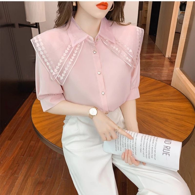 MDLV ~ 2170# Marilia Double Collar Shirt Atasan Blouse Korea Fashion Import