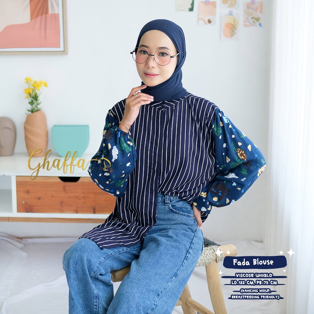 Gaffa Fada Blouse Motif Wanita Kekinian Vintage Viscose Uniqlo Pastel Solo Lengan Panjang Hijaber Hi