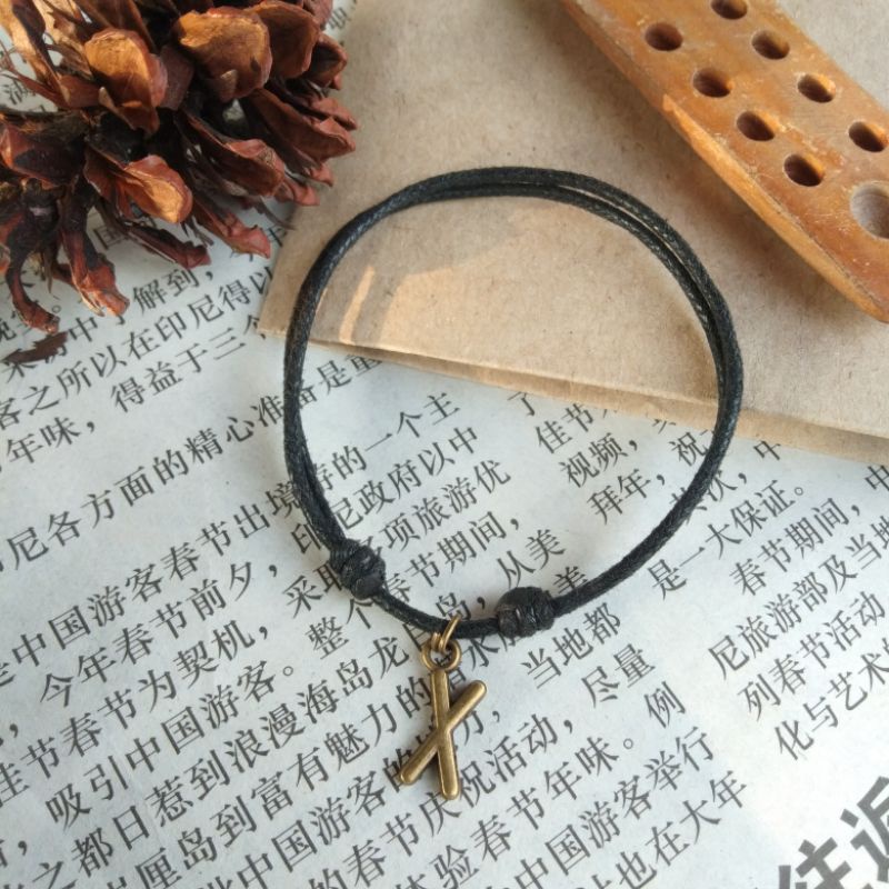 Gelang inisial huruf charm bronze tali korea-2