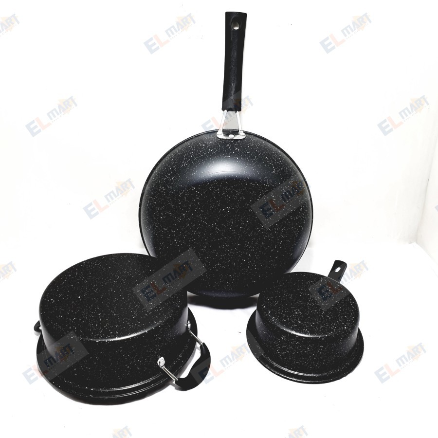 Marble Asta Marbello Cookware Set 7 Pc Anti Lengket Panci Wajan Set tutup kaca dan anti panas