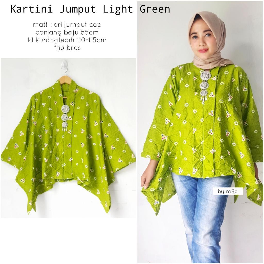 PREMIUM Kartini Light Green Jumputan Batik Kain Seragam Jamu Cantik Kain Jumput Warna Kebaya Wanita Encim Kutubaru Modern Atasan Kerja Kantoran kondangan Asli Ori Handmade Lemon