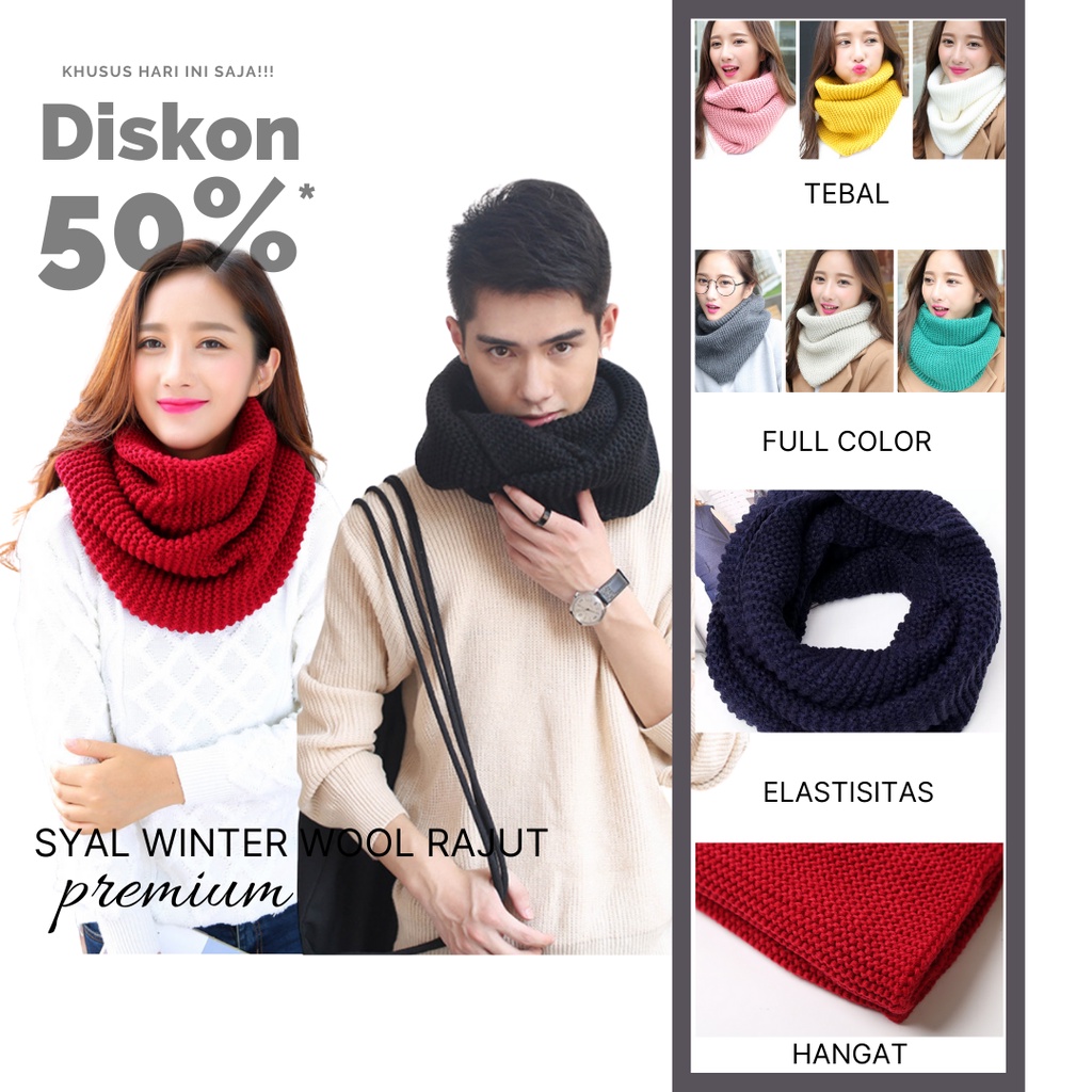 SYAL RAJUT WOOL PRIA WANITA INFINITY SCARF WINTER SYAL INFINITY 2 RING