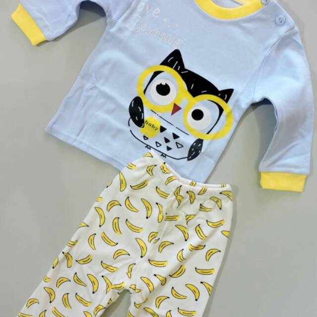 CR48 - SETELAN ANAK IMPORT SET OWL BANANA PAJAMAS (IMPORT)