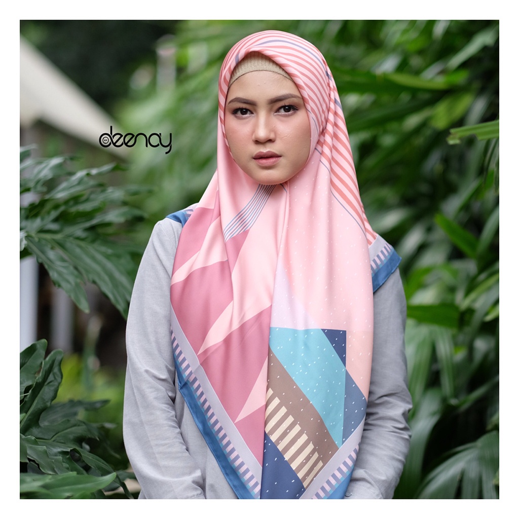 Kerudung Deenay Ernest Silk Satin Ori / Jilbab Segi Empat Voal Motif Hijab Printing Ultrafine lama