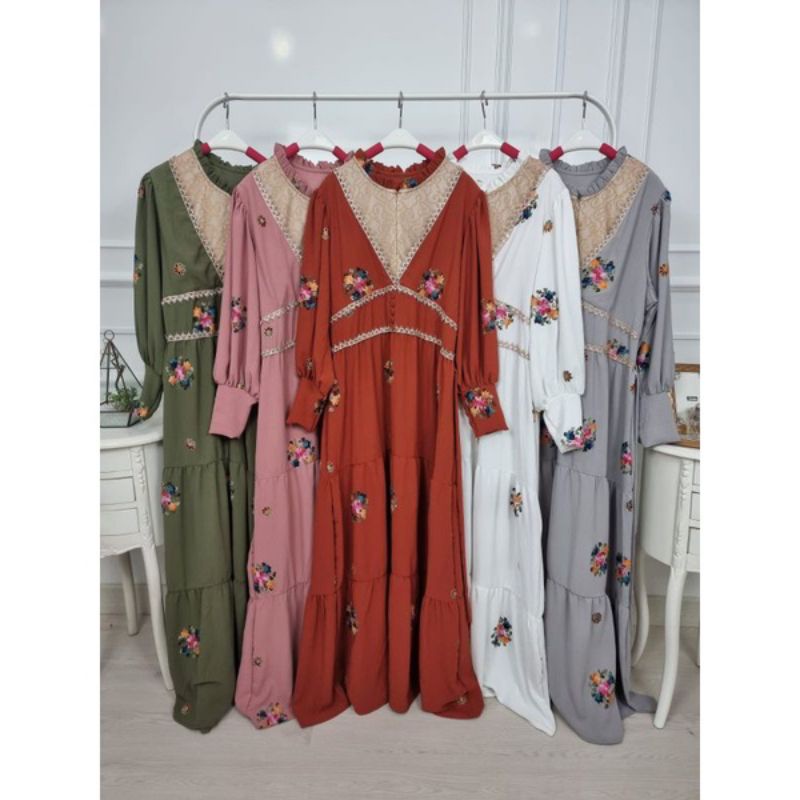 Gamis Bordir Meijiwang Cantik Lesti Busui || Gamis Lesti Busui  ||  meijiewang