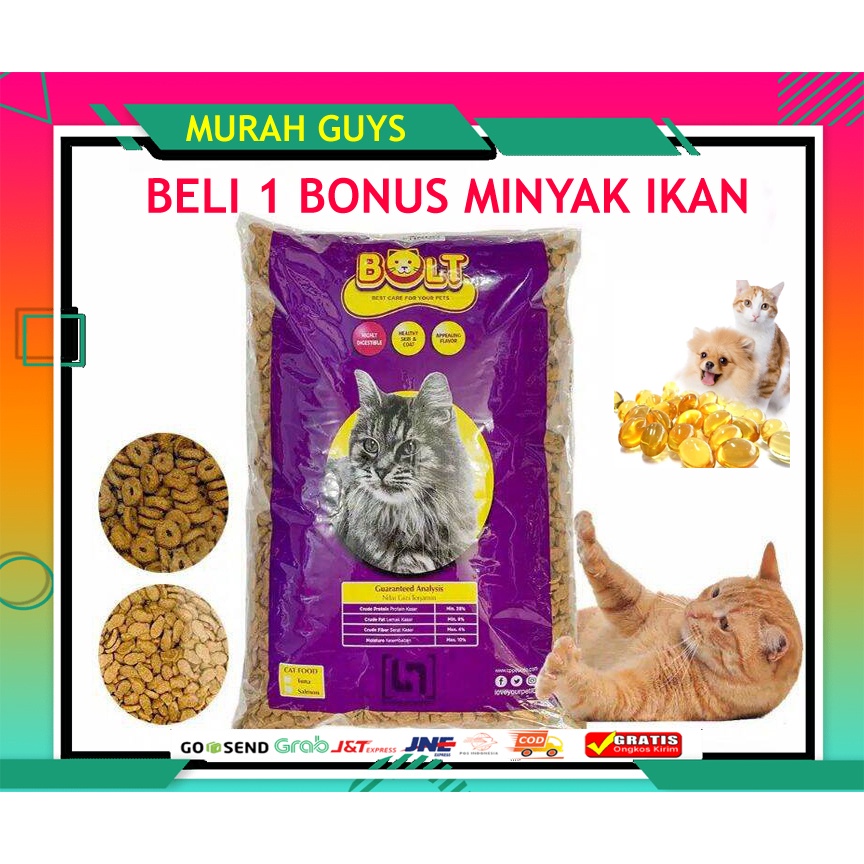 Makanan Kucing Bolt Tuna 1kg Cat Food 1 kg BONUS VITAMIN MINYAK IKAN BENTUK DONAT