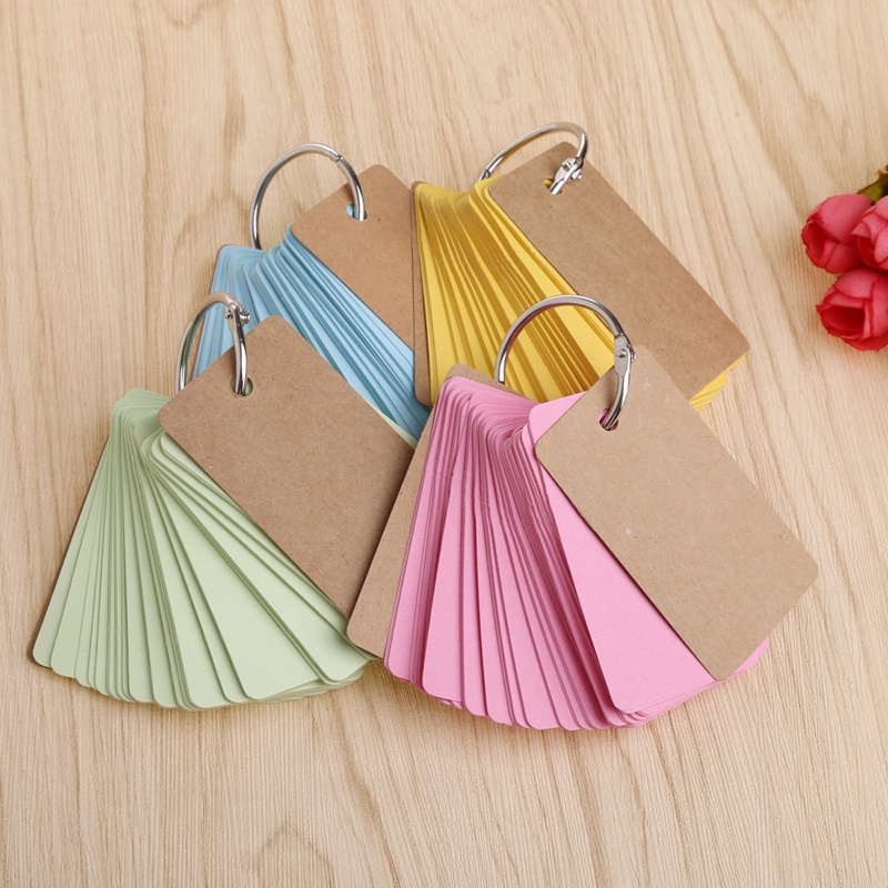 Mary Kraft Paper Binder Ring Easy Flip Flash Cards Belajar Memo Pads DIY Alat Tulis