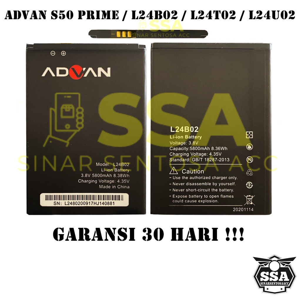 Baterai Original Double Power Advan S50 Prime L24B02 L24T02 L24U02 Batre Batrai Batrei Battery s50prime Ori HP Batu Batere Garansi Murah Awet