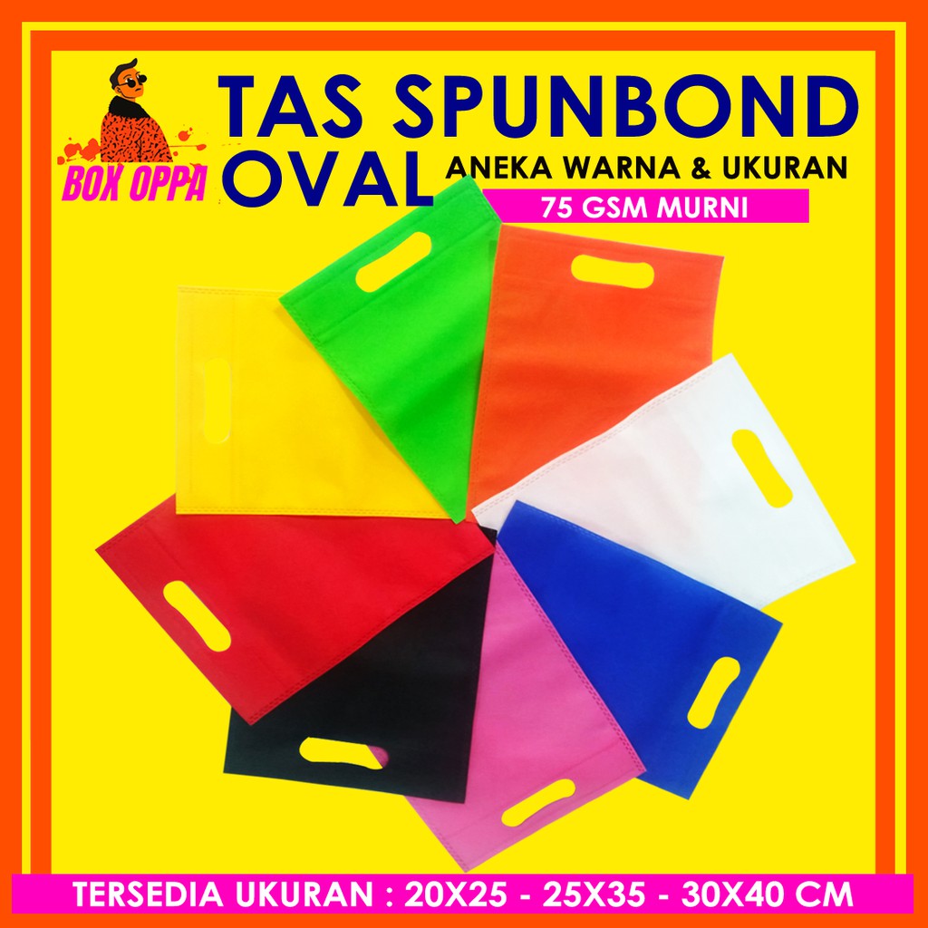 

TAS SPUNBOND OVAL 25x35 cm Press GOODIEBAG SOUVENIR DCUT OVAL tas kain aneka warna 75gsm