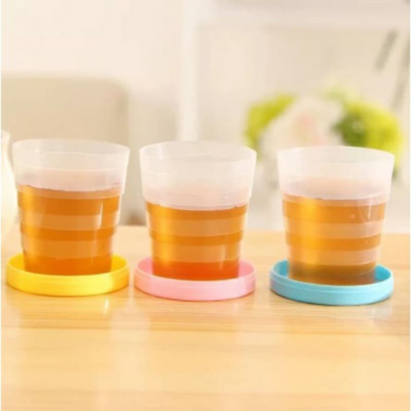 ~ PIYOSHI08 ~ Gelas Lipat Portable Tempat Minum Plastik Motif Karakter Lucu PD91