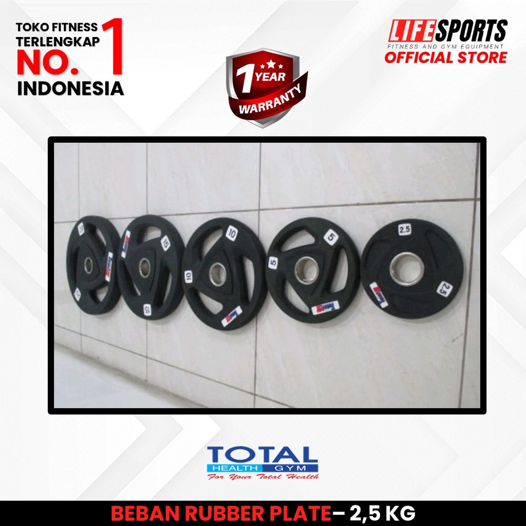 TOTAL HEALTH GYM - New Alat Olahraga Fitness Sport Gym Latihan Angkat Beban Rubber Plate Plat Beban Lapisan Karet 15 Kg Total Fitness