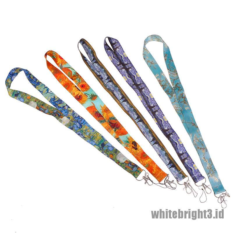 &lt; White3 &gt; 1pc Tali Lanyard Motif Tulisan Van Gogh Untuk Kartu ID / Handphone