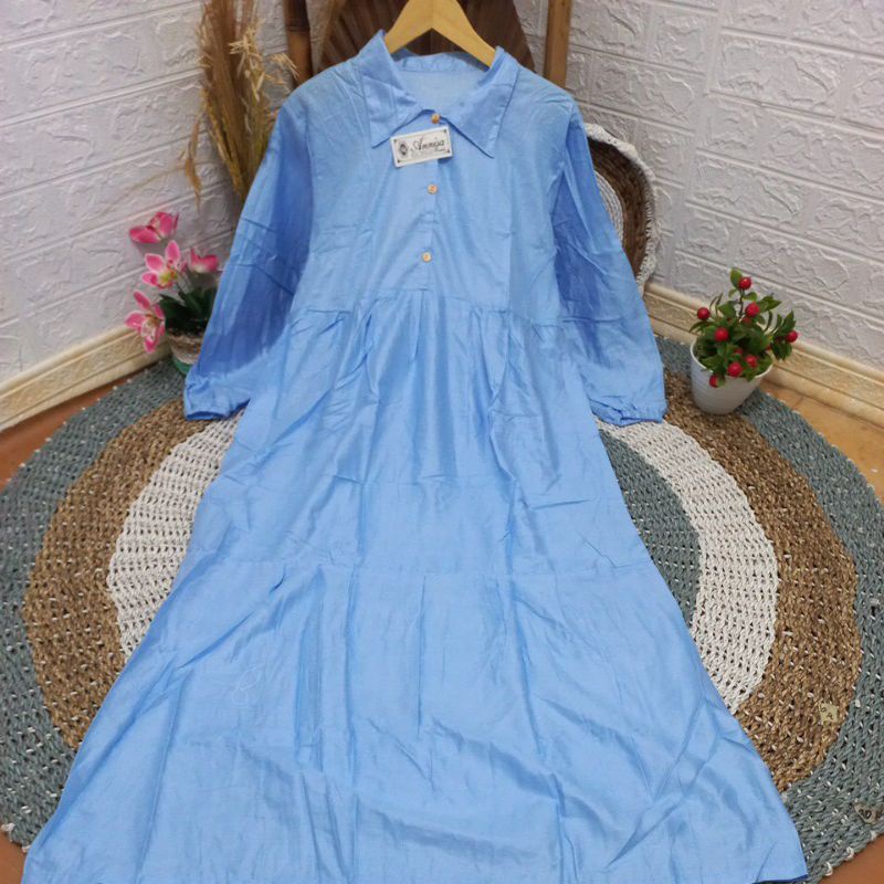 Baju Gamis Wanita Syar'i Muslim Remaja Sabinna Gamis Modis Wanita Lebaran 2021 Terbaru-Rayon blue