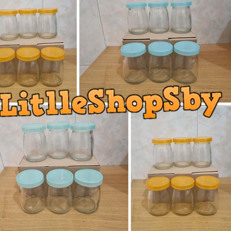 Toples kecil Gejas Jar Tempat Puding Bahan Kaca Tutup Plastik 100ml .,