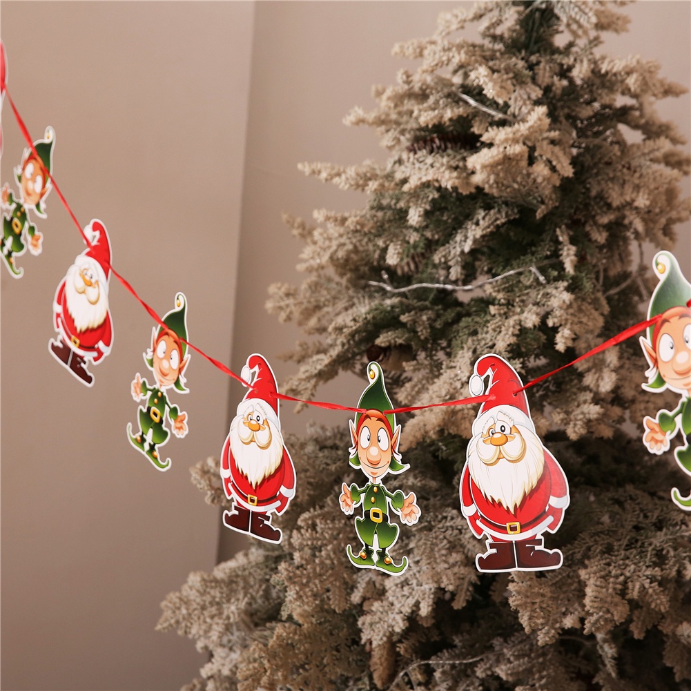 Christmas Santa Claus Paper Window Hotel Scene Decoration Pulling Flag Bunting Hanging Flag OW