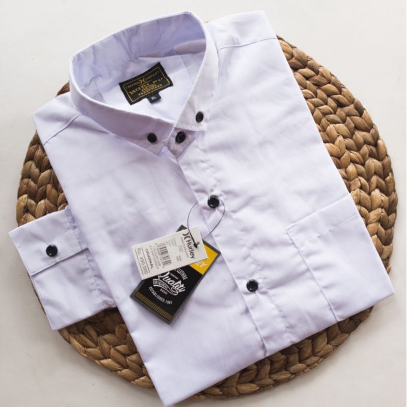 Hurley. Kemeja Polos Lengan Panjang / Kemeja Pria Distro Casual / Kemeja Formal Pria / Putih