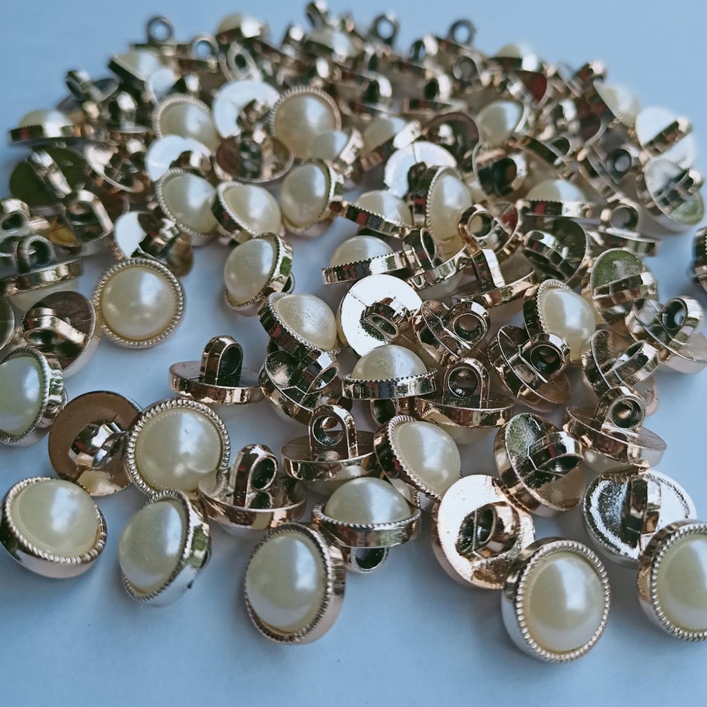 COD Isi 100 pcs Diameter 13 mm - Kancing Baju Jamur Motif Mutiara - Kancing Emas Permata IMPORT