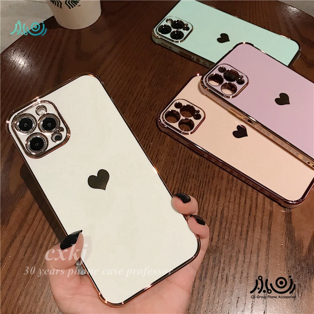 6D Plating phone case for iPhone 11 12 Pro MAX 7+ 8 PLUS Electroplated Love Heart silicone shockproof case camera protector back cover