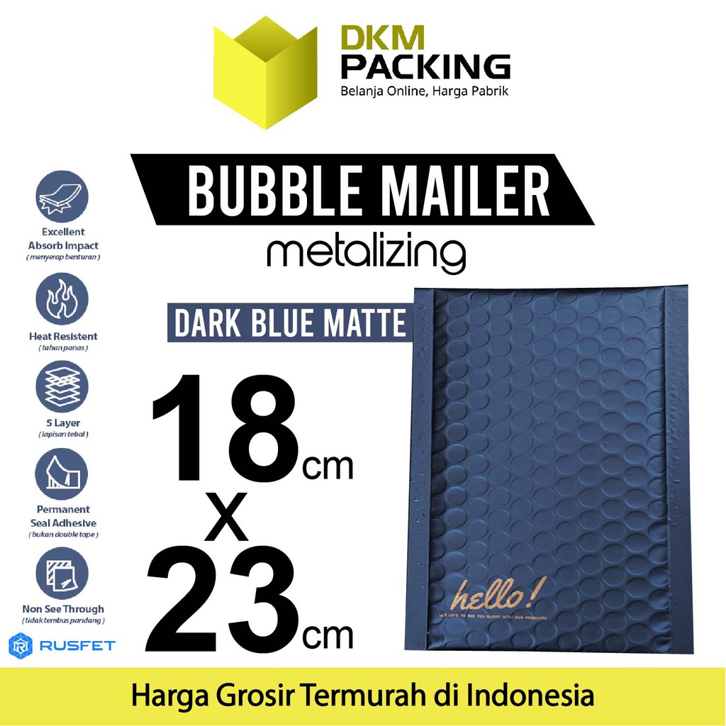 AMPLOP BUBBLE WRAP BLUE DARK 18x23cm RUSFET BIRU ENVELOPE BUBBLE BAG MAILER PREMIUM TERMURAH / SATUA