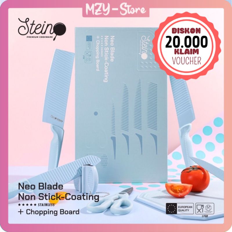 (Voucher Diskon 20 RB + Free Bubble) Stein Steincookware Pisau Neo Blade Cutting Board 7 in 1 Talenan Set Stein Pisau Biru Pisau Stein Neoblade Set Original