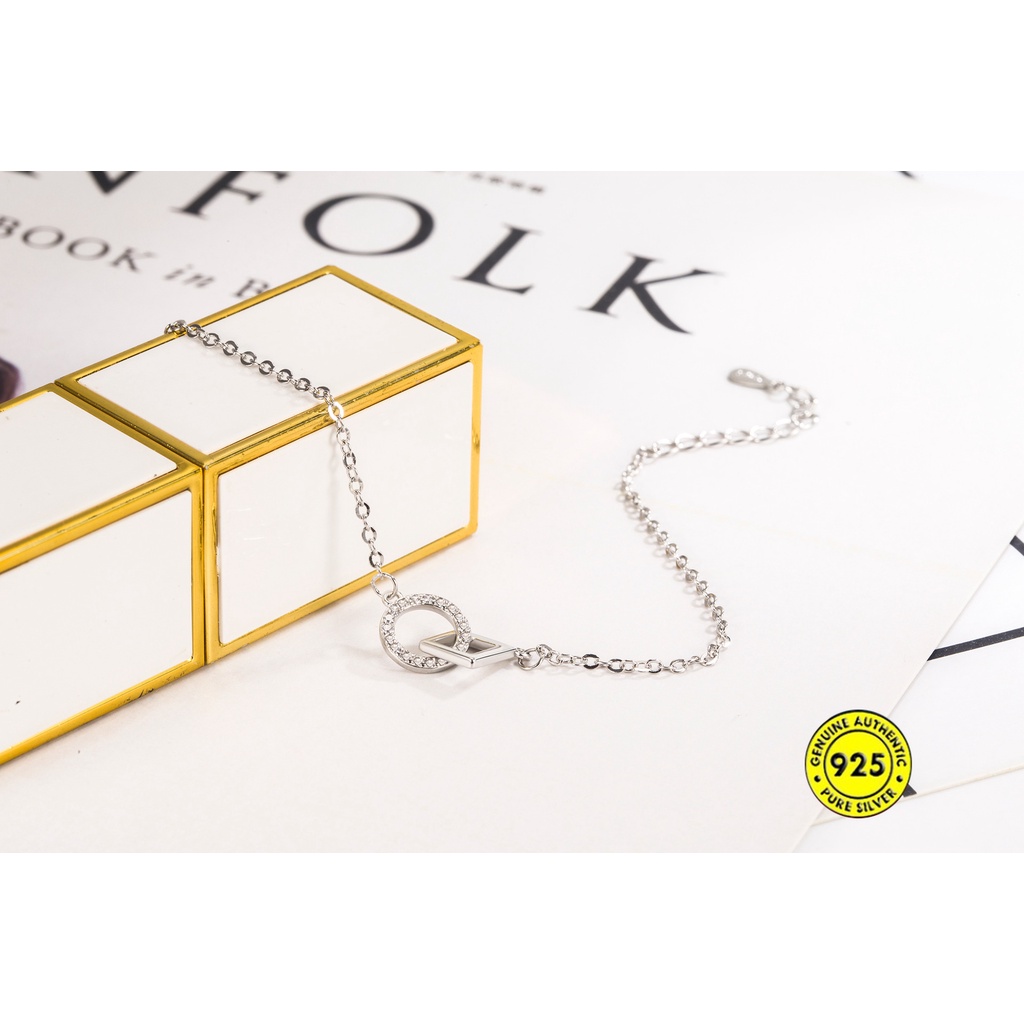 Gelang Tangan Rantai Sterling Silver 925 Dengan Gesper Bulat / Persegi Untuk Wanita