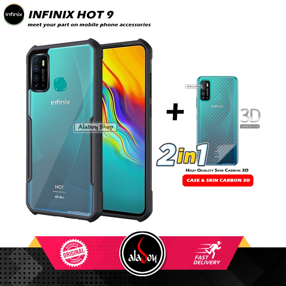 Case INFINIX HOT 9 Armor Fusion Transparent Casing Free Skin Carbon 3D