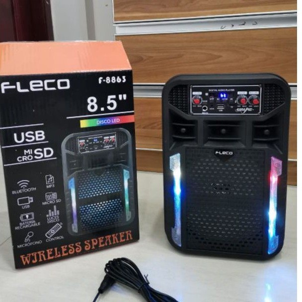 Speaker Bluetooth Portable Fleco F-8863 Gratis Microphone +Remote  Suara Bass