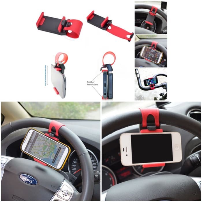 (STIR) Car Stir Holder Stir Mobil Car Steering Wheel Phone Socket Holder Mobil untuk HP