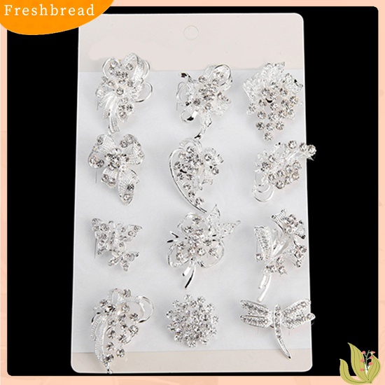 [ TERLARIS]12Pcs Women's Rhinestone Hollow Flower Butterfly Bridal Scarf Lapel Brooch Pins