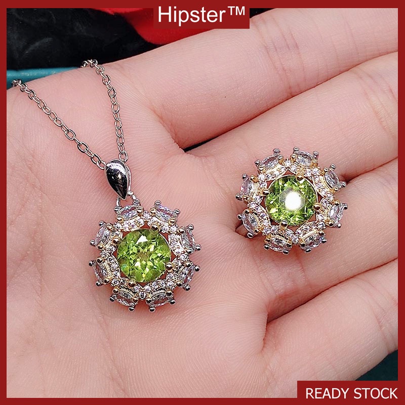 Set of 2 Karat Natural Olivine Open Ring Necklace Pendant