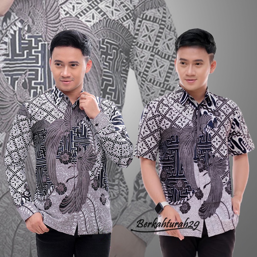 Batik Pria Lengan Panjang Pendek BATIK BERKAHTURAH SIZE M L XL XXL BSWART BatiK HRB026 Kenongo Hem Panjang Padi