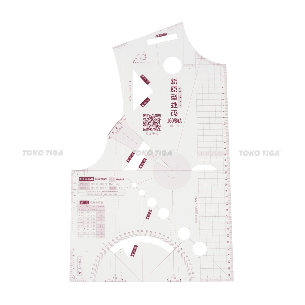 Penggaris Pola SET Drafting Skala Badan 1:1 / Prototype Ruler 160/84A