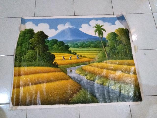 Lukisan Feng Shui Panen Padi/pemandangan Ukuran 80x60 Cm