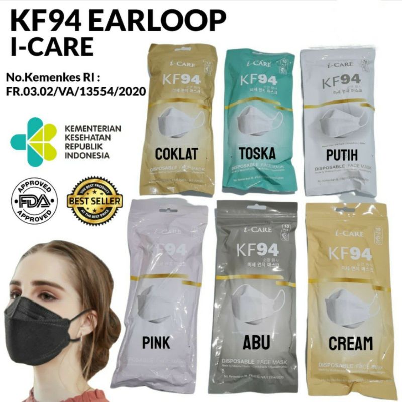 MASKER KF94 ICARE 4PLY ADA EMBOSS WARNA BIRU ORIGINAL KEMENKES