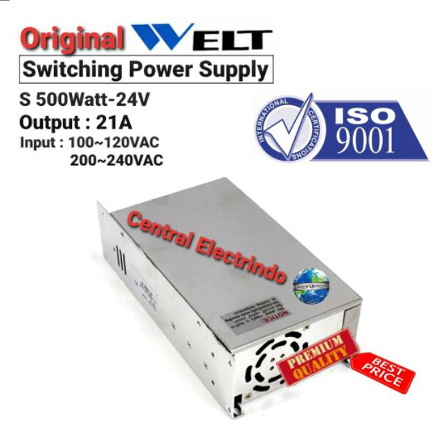 Power Supply 24V 21A 500Watt WELT High Quality.