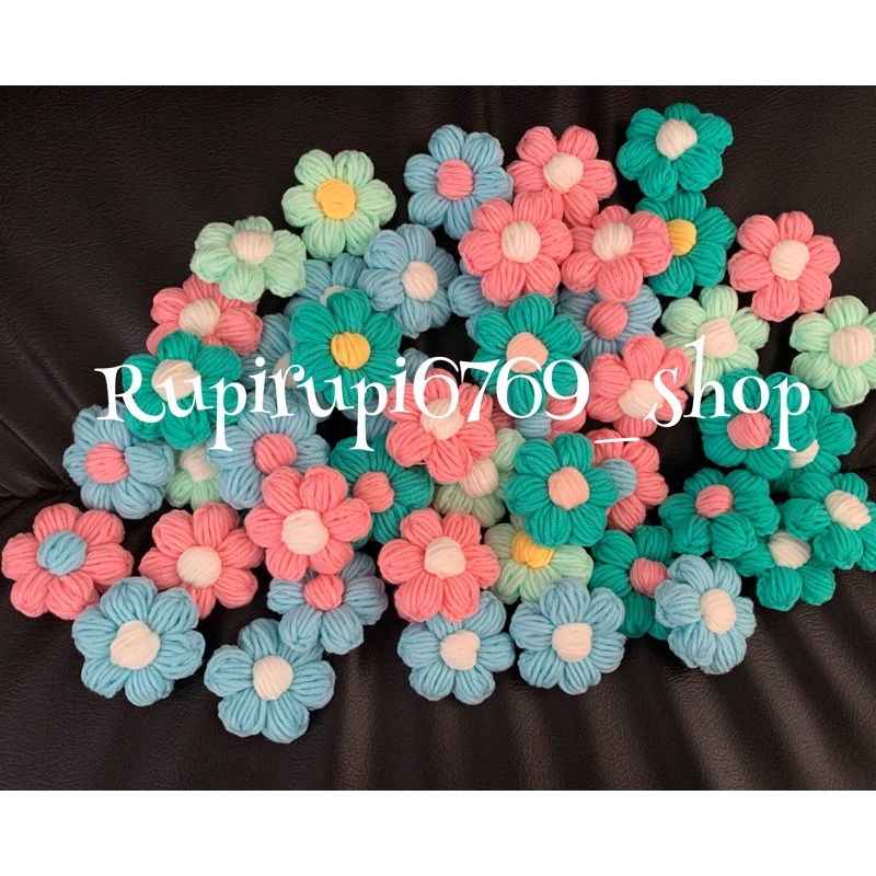 Bunga rajut puff 6cm warna bisa request