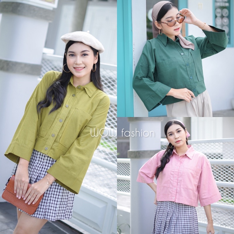 HANIN KEMEJA CROP LINEN PREMIUM WANITA