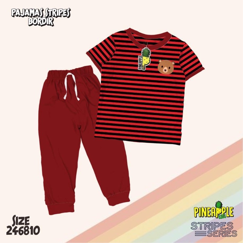 Baju Anak Setelan Pajamas Stripes Bordir Pineapple Kids Original Super Premium Termurah Terlaris