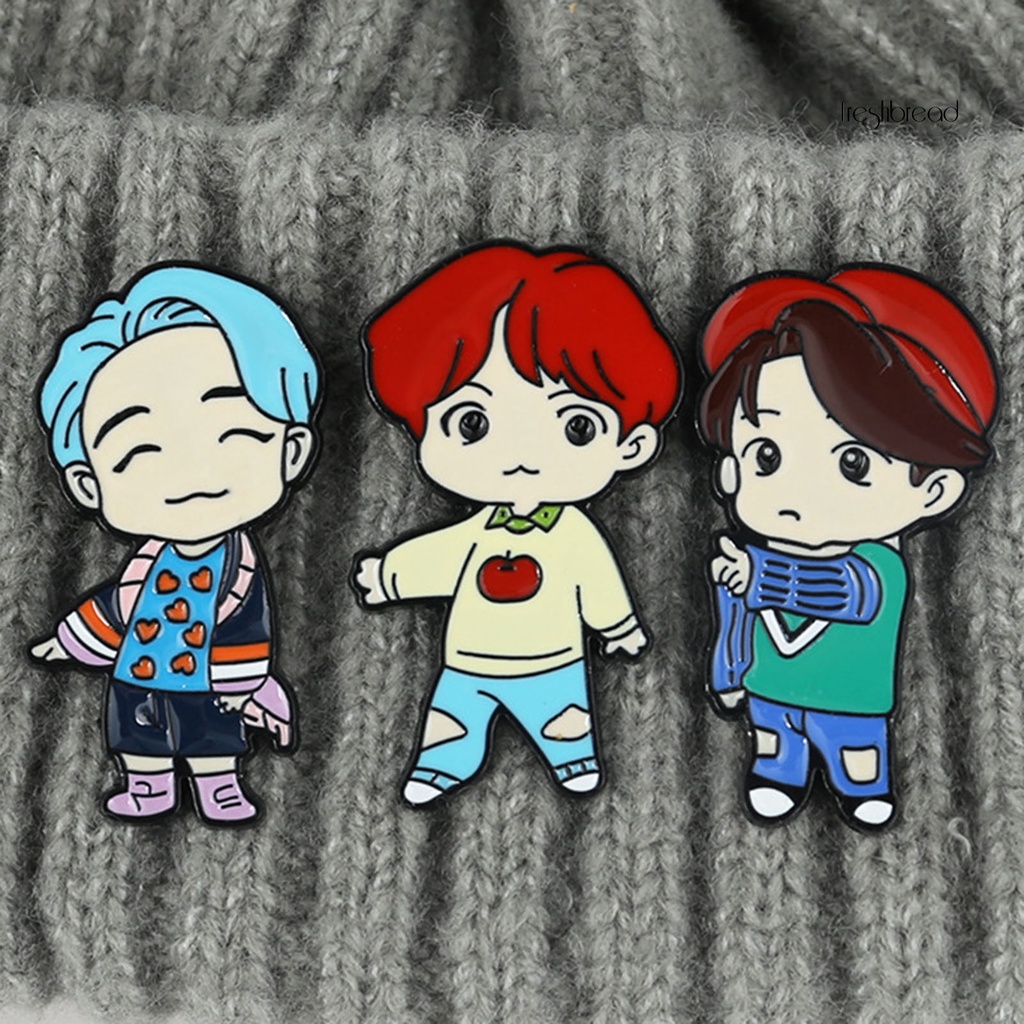 [ TERLARIS]K-POP BTS Member Cute Cartoon Figure Brooch Pins Badge Gift Clothes Decoration