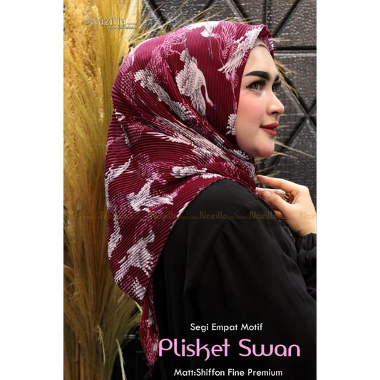 Jilbab Segi Empat Motif Plisket Polycatton Ori Nazilla-Swan Maron