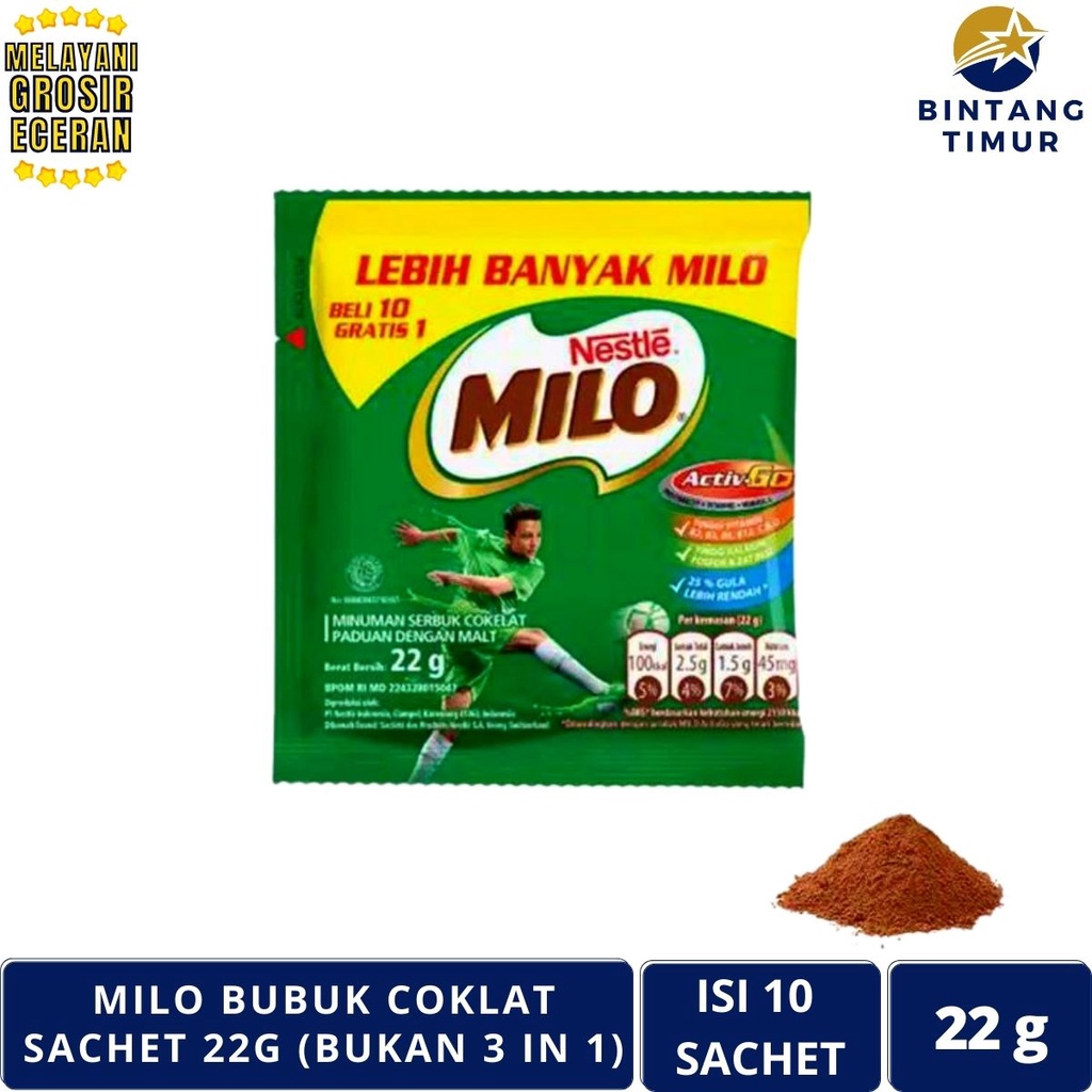 

MILO Bubuk isi 10 Sachet/22g - Saset Coklat (BUKAN 3in1)