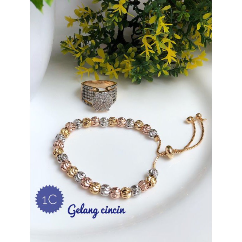 [xuping] set gelang tangan dan cincin dua warna replika berlian 281220