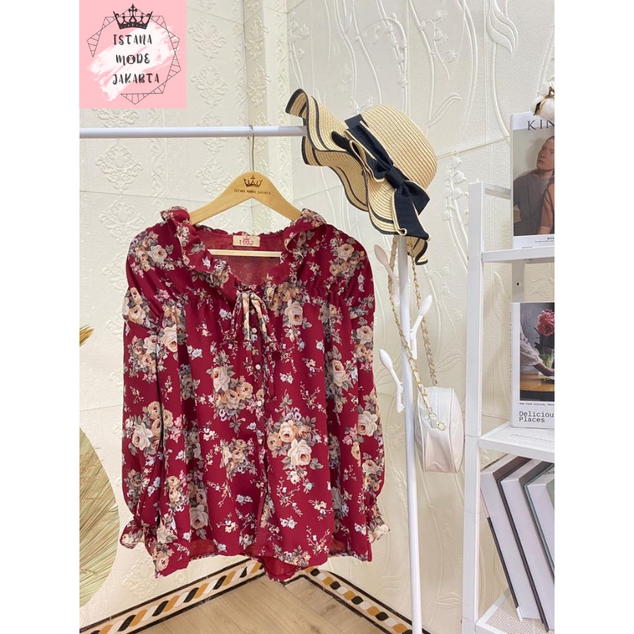 ISTANA MODE JAKARTA Sonya Jumbo baju atasan wanita terbaru blouse korean style blouse wanita lengan panjang-MARON