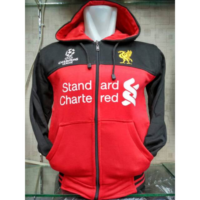 JAKET SWEATER ZIPPER BOLA LIVERPOOL VARIASI HITAM MERAH BS-031